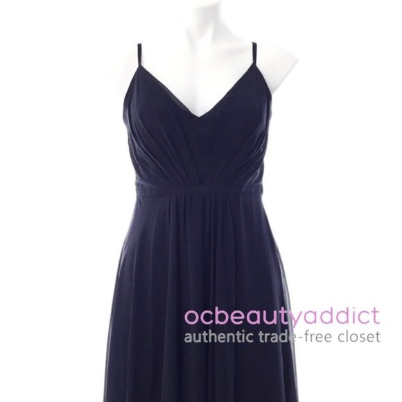 Eliza J Navy V-Neck Pleated Chiffon Gown Sz 4 - Picture 5 of 8